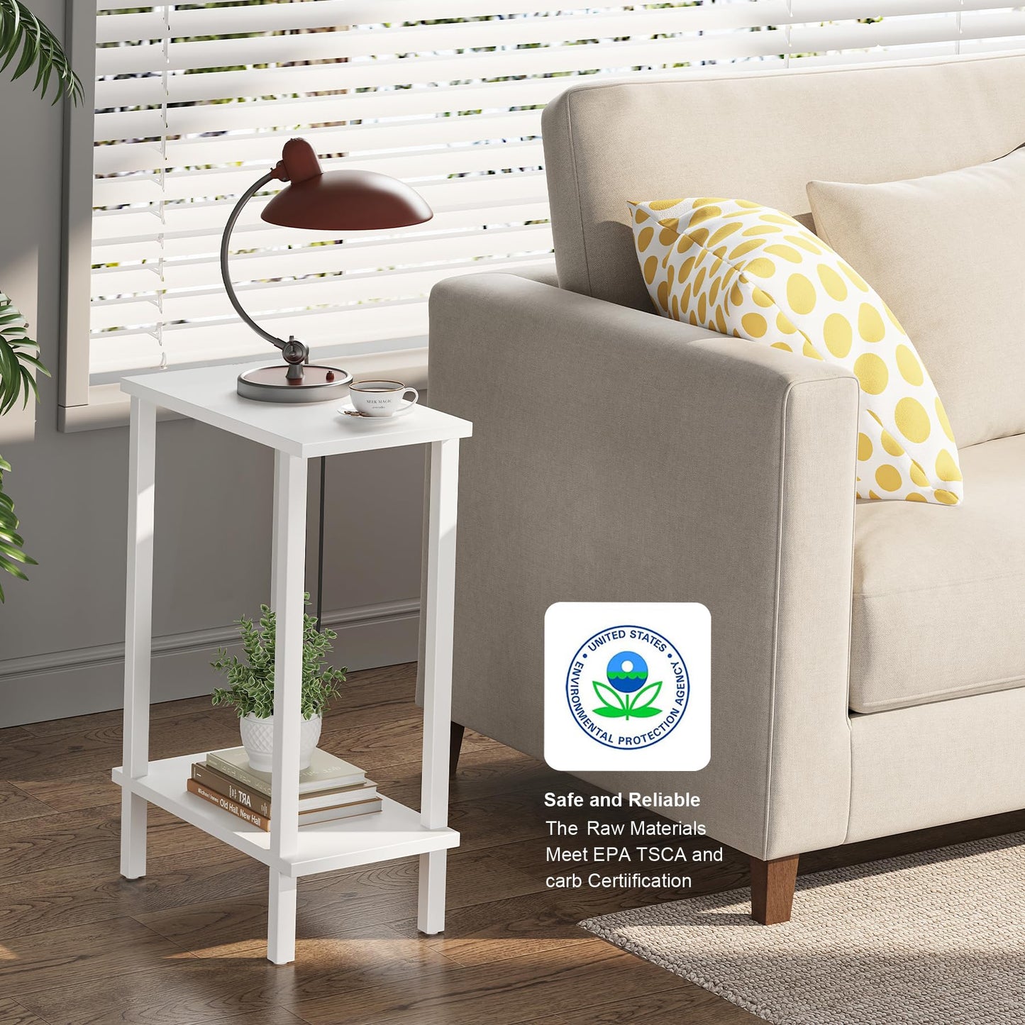 TUTOTAK Small Side Table, Narrow End Table, Skinny Sofa Table, Slim Nightstand, Couch Table, Living Room, Bed Room, White TB01BW062