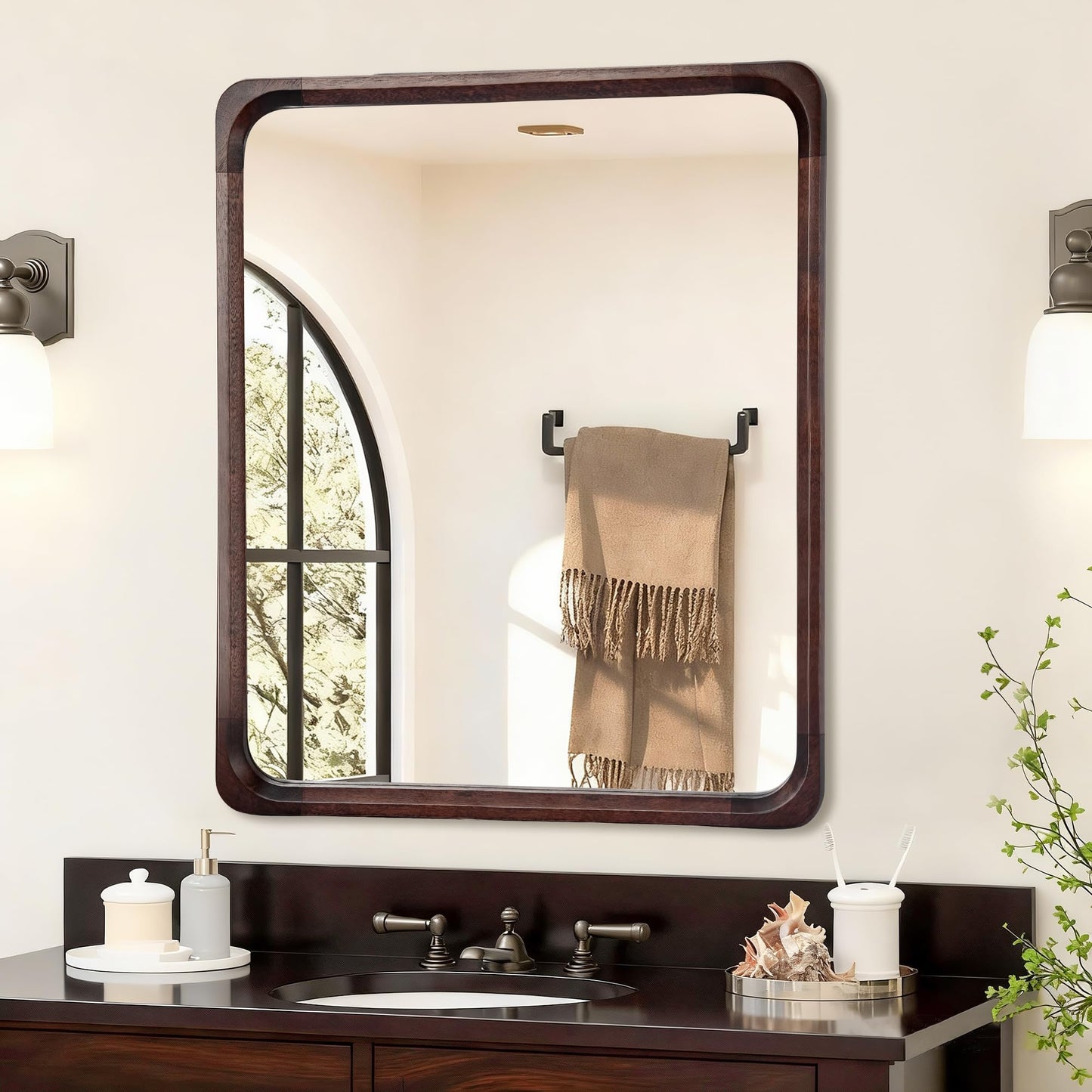 Wood Bathroom Mirror 30 x 36 Inch for Wall Decor