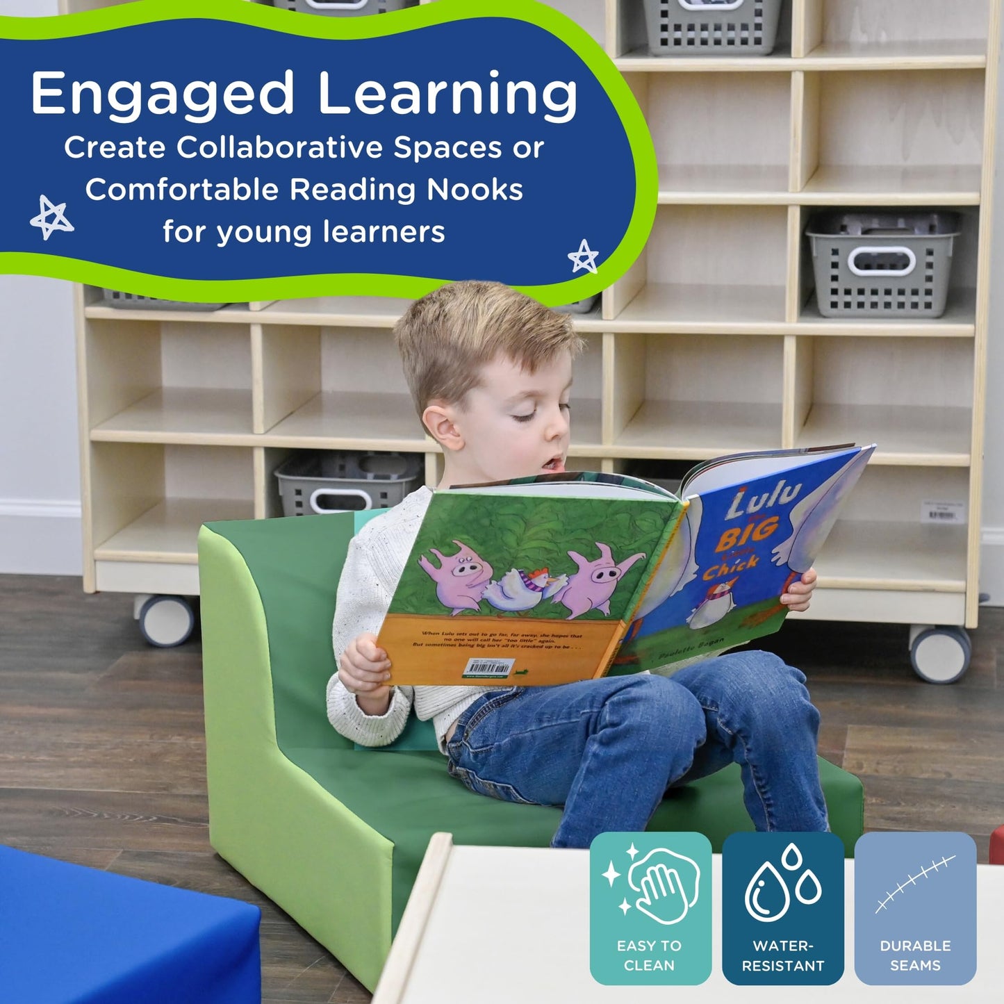Children's Factory Library Trio Cozy Kids Chairs, Toddler Flexible Seating Classroom Furniture for Preschool or Daycare, 3-Pack