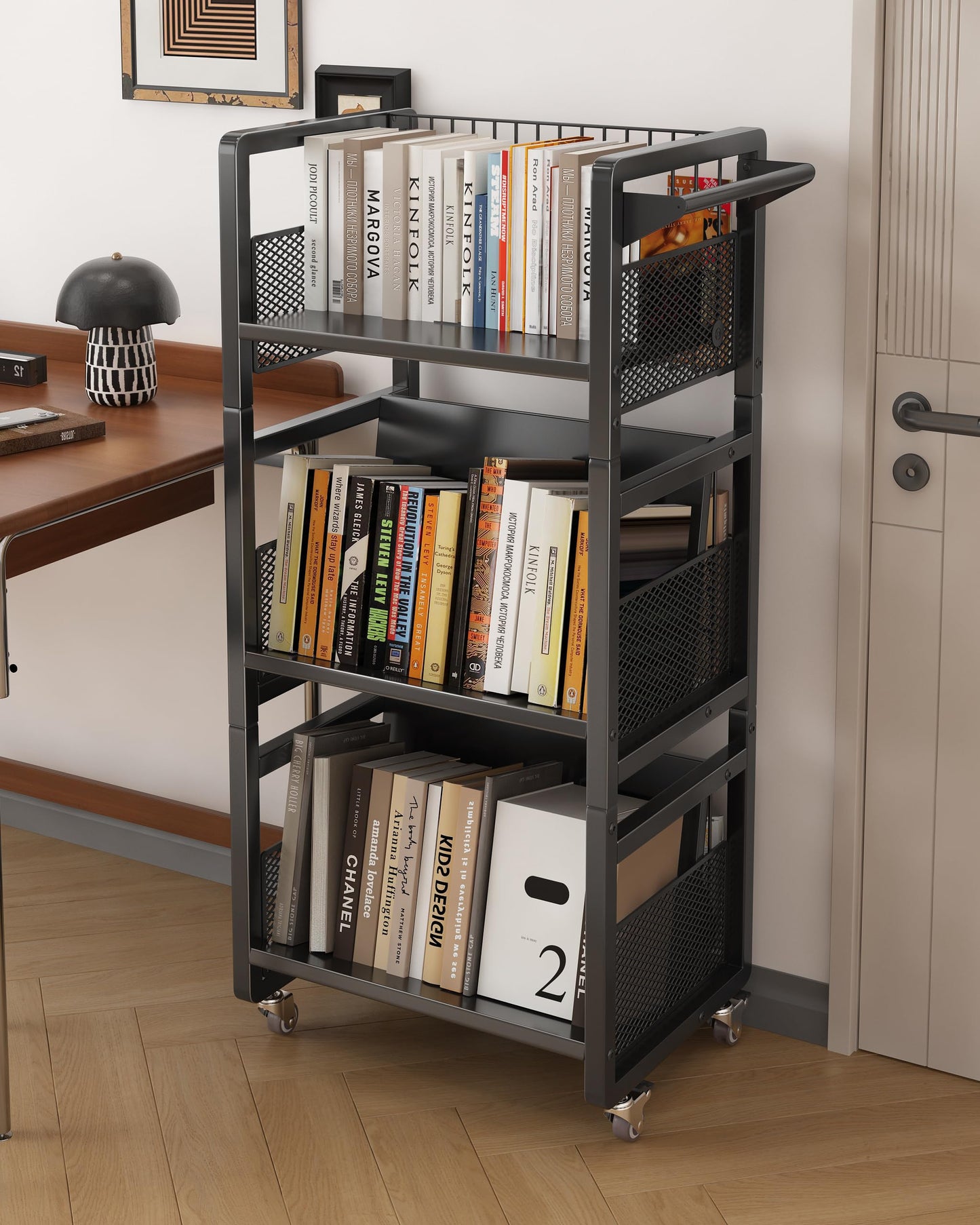 UMDONX Book Cart Heavy Duty Double-Sided with Silent Wheels & 3 Magnetic Book Supports Rolling Bookshelf Library Book Truck for Home, Office, or School