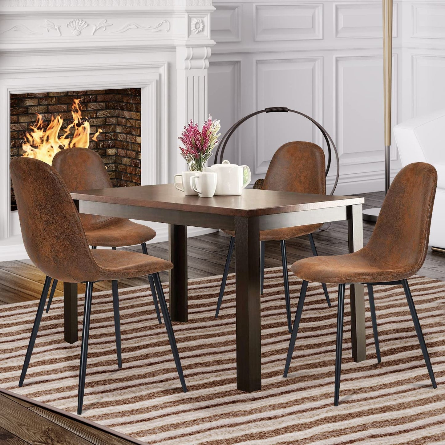 Dining Chairs Set of 4, Modern Suede Fabric Comfortable Side Seating for Kitchen,Guest, Brown