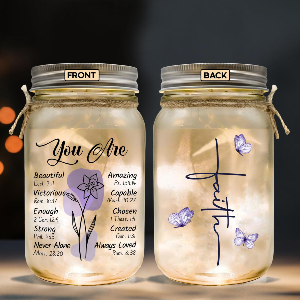 Religious Gifts for Women Christian Mason Jar Lamp - Easter Mothers Day Inspiration for Mom Bible Encouragement Gifts for Women - Faith Jar 14oz Nightlight Bible Scripture for Mom Nana Girlfriend