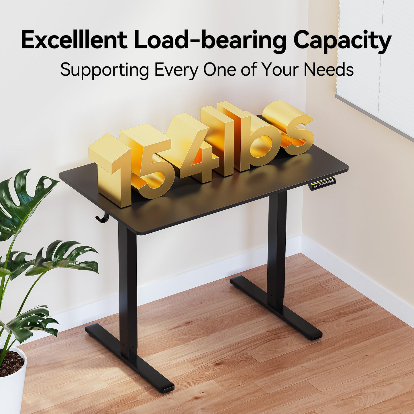 Gamork Electric Standing Desk,40x24 Inches Adjustable Height Stand up Desk, Sit Stand Home Office Desk with Splice Board, 3 Preset Heights,Equipped with Hooks,Ergonomic Computer Desk Workstation，Black