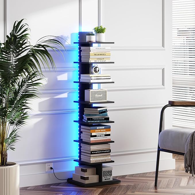 TUTOTAK Narrow Bookshelf, 8-Tier Bookcase