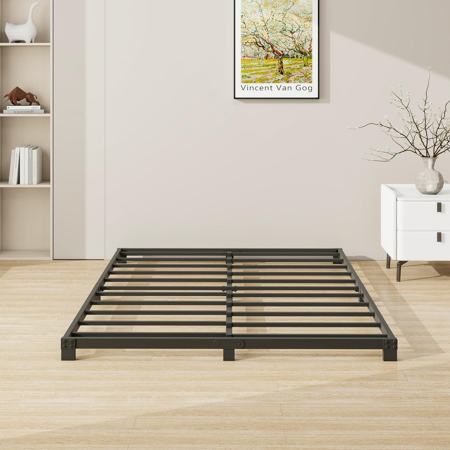 VERFARM 3 Inch Bed Frame Full Size Low Profile, Full Heavy Duty Platform Bed Frame No Box Spring Needed, Easy Assembly, Noise Free, Black