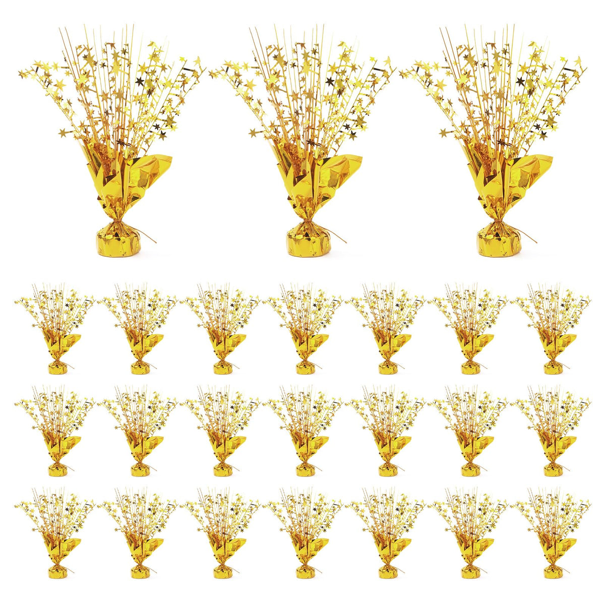 Ohiyoo 24 Pack Gold Metallic Foil Spray Centerpiece Star Table Decoration Burst Table Centerpieces for Birthday New Year Wedding Anniversary Graduation Party Supply (Gold)