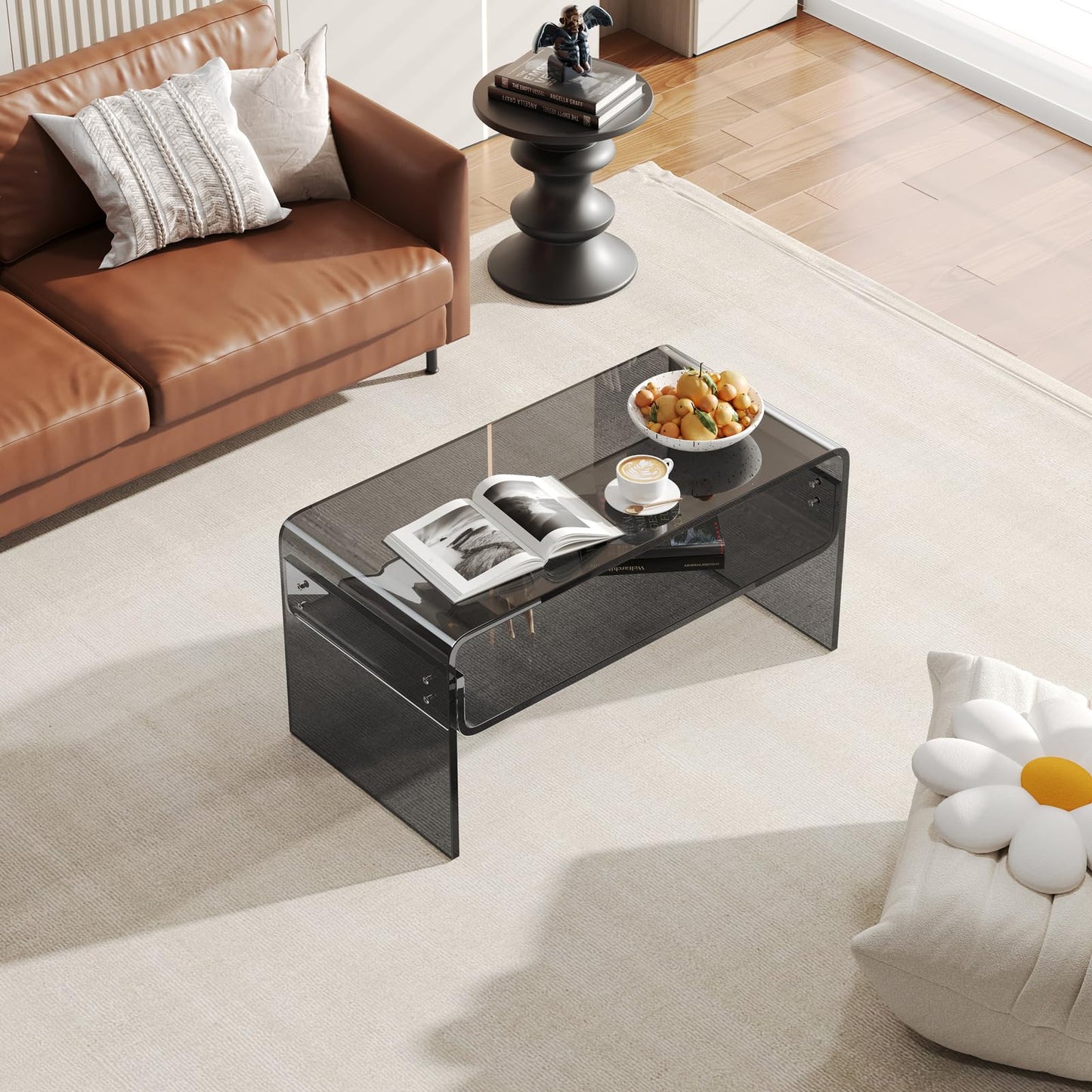 XOHYW Acrylic Coffee Table, Black Rectangle Modern Side Table Furniture, Tea Table with Open Storage, Suitable for Living Room, Office Reception and Bedroom