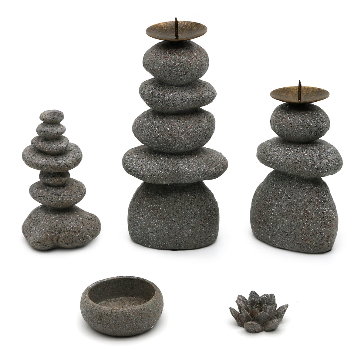 Rock Cairns Candle Holder - Taper Pillar Candle Stick Holder Set of 5 - Balance Stones Candlestick Holders Candlelight Stand for Zen Garden, Altar, Mantle, Yoga, Home Decoration, Meditation Gift