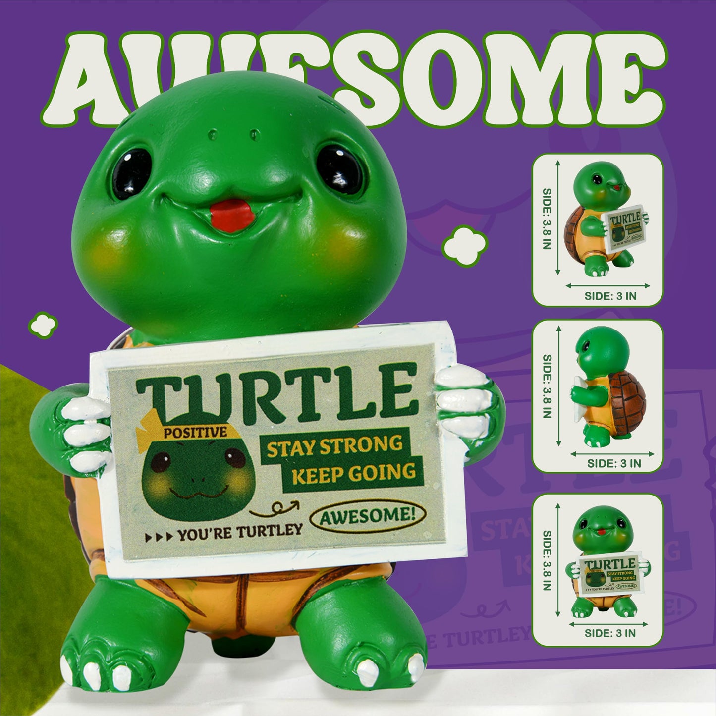 iStatue Positive Turtle - Inspirational Turtle Figurine 4 Inch Resin Office Desk Decor with Positive Message Sign - Motivational Gift for All Ages (Turquoise)