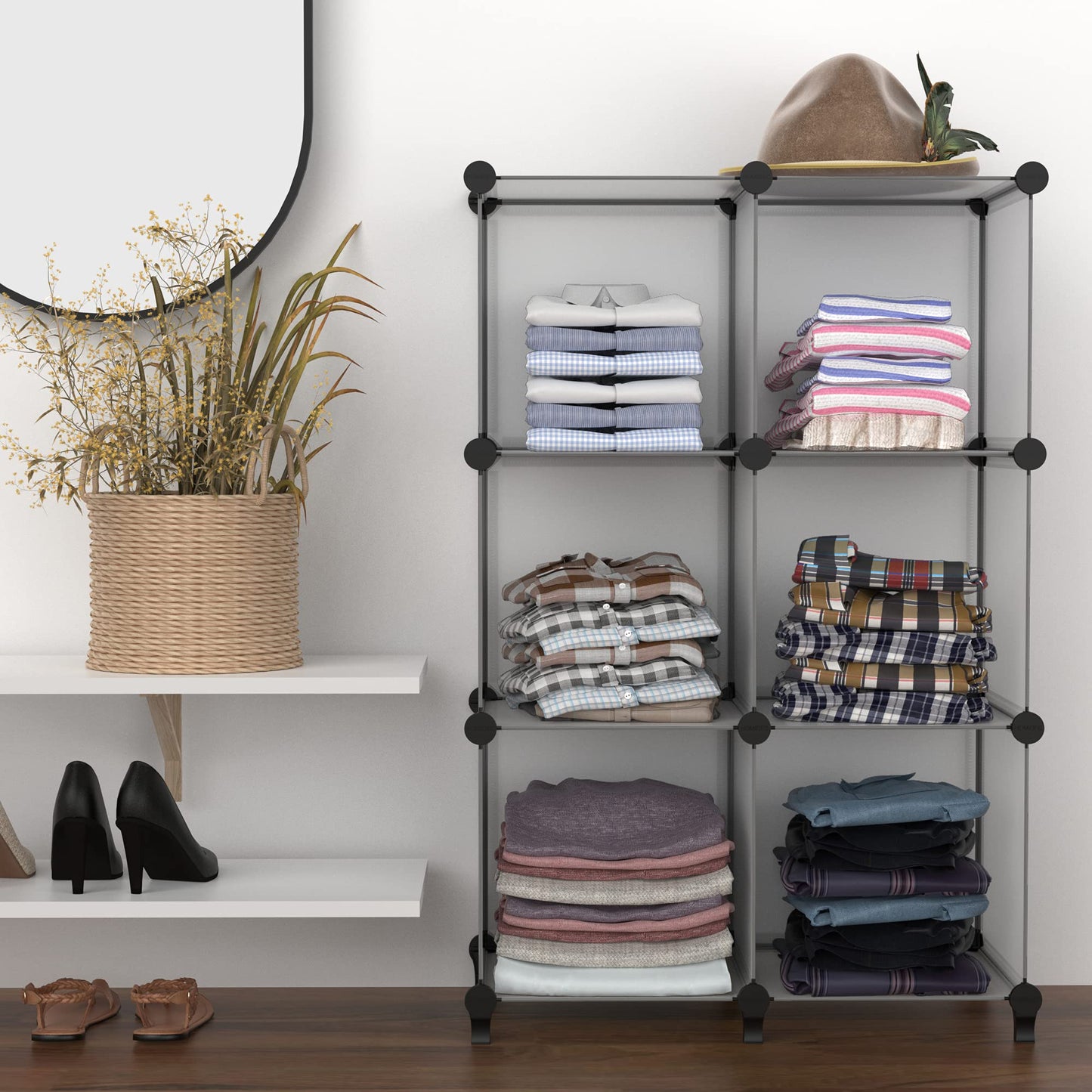 HOMIDEC 6 Light Grey Cube Storage Organizer, Modular Storage Shelf with Hammer, Cube Storage Bin Cabinet Closet Bookshelf for Living Room, Bedroom, Office, Each Cubes Size 11.8 x 11.8 inch