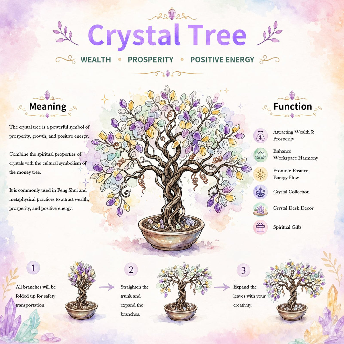mookaitedecor Citrine & Amethyst Crystal Tree, Quartz Cluster Rainbow Titanium Crystals Base Bonsai Money Tree for Wealth and Luck