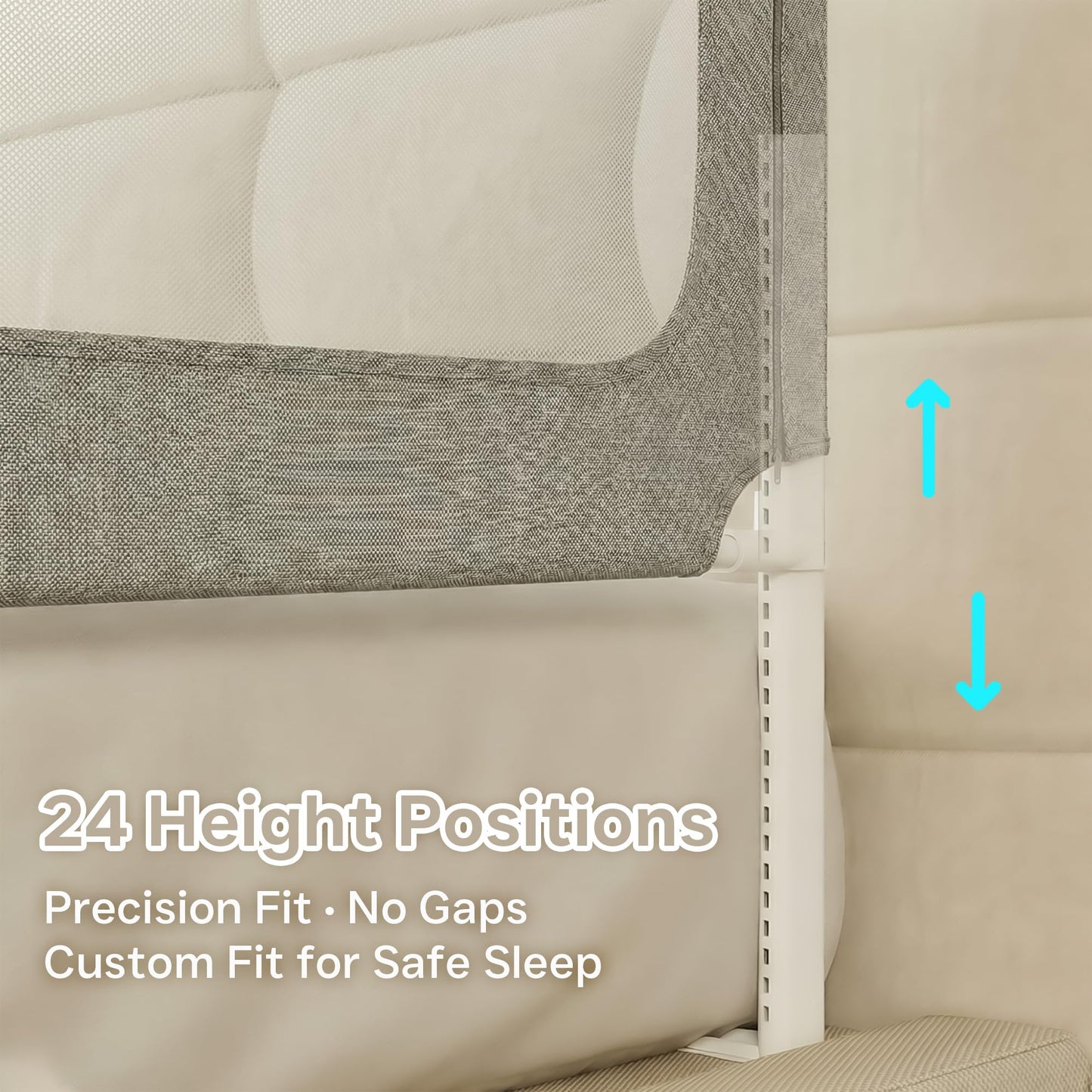 NurturaNook Twin Size Baby Bed Rail Guard – Extra Tall Safety Bedside Rail with Headboard Rod for Toddlers, Adjustable No-Gap Design, 3 Panels (2×74.8″ + 1×39.3″), Gray