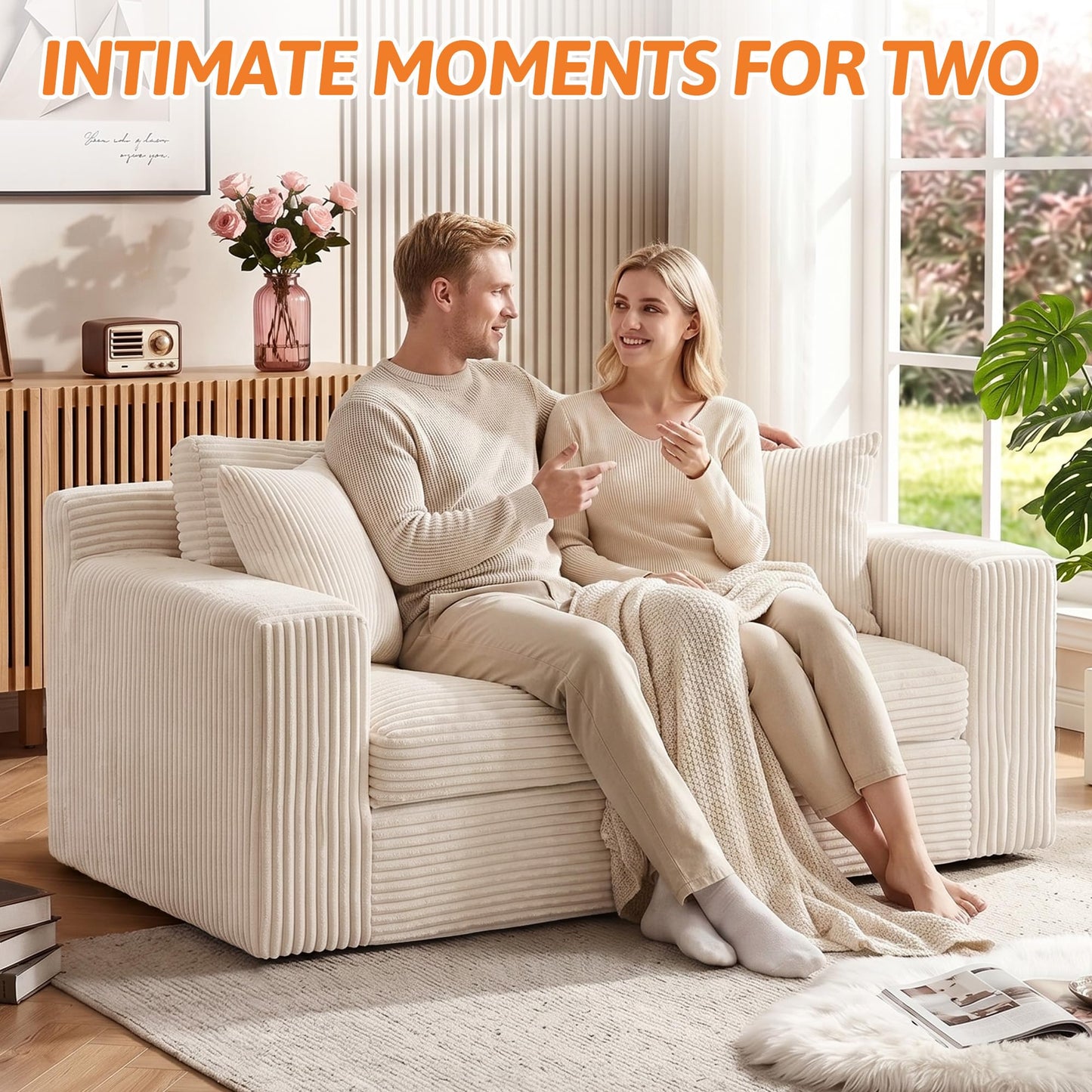 Erament Boneless Loveseat Sofa Couch, 2 in 1 Convertible Sofa Bed with Pillows, Fold Out Bean Bag Chair Boneless Floor Couch for Living Room Bedroom Office Lounge Apartment, No Assembly Needed, Beige