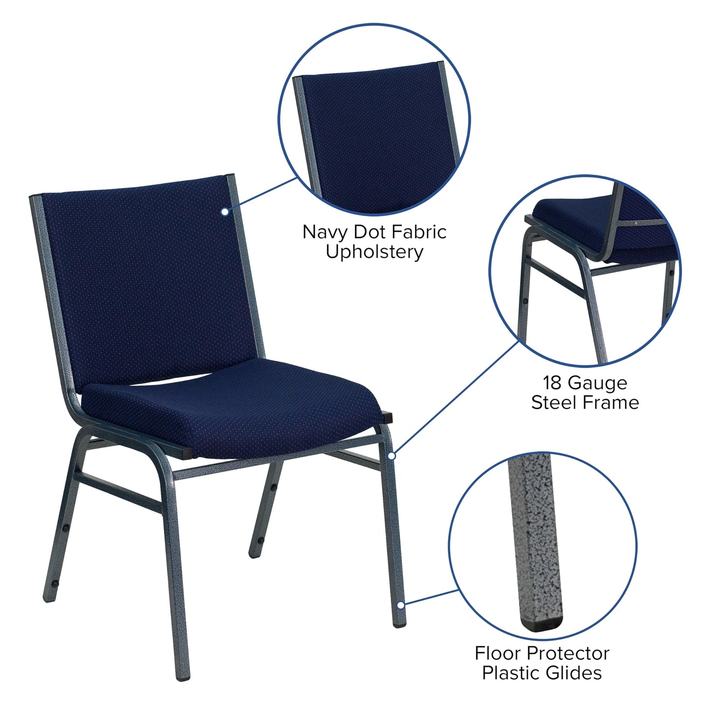 Flash Furniture HERCULES Series Heavy Duty Navy Blue Dot Fabric Stack Chair with Ganging Bracket