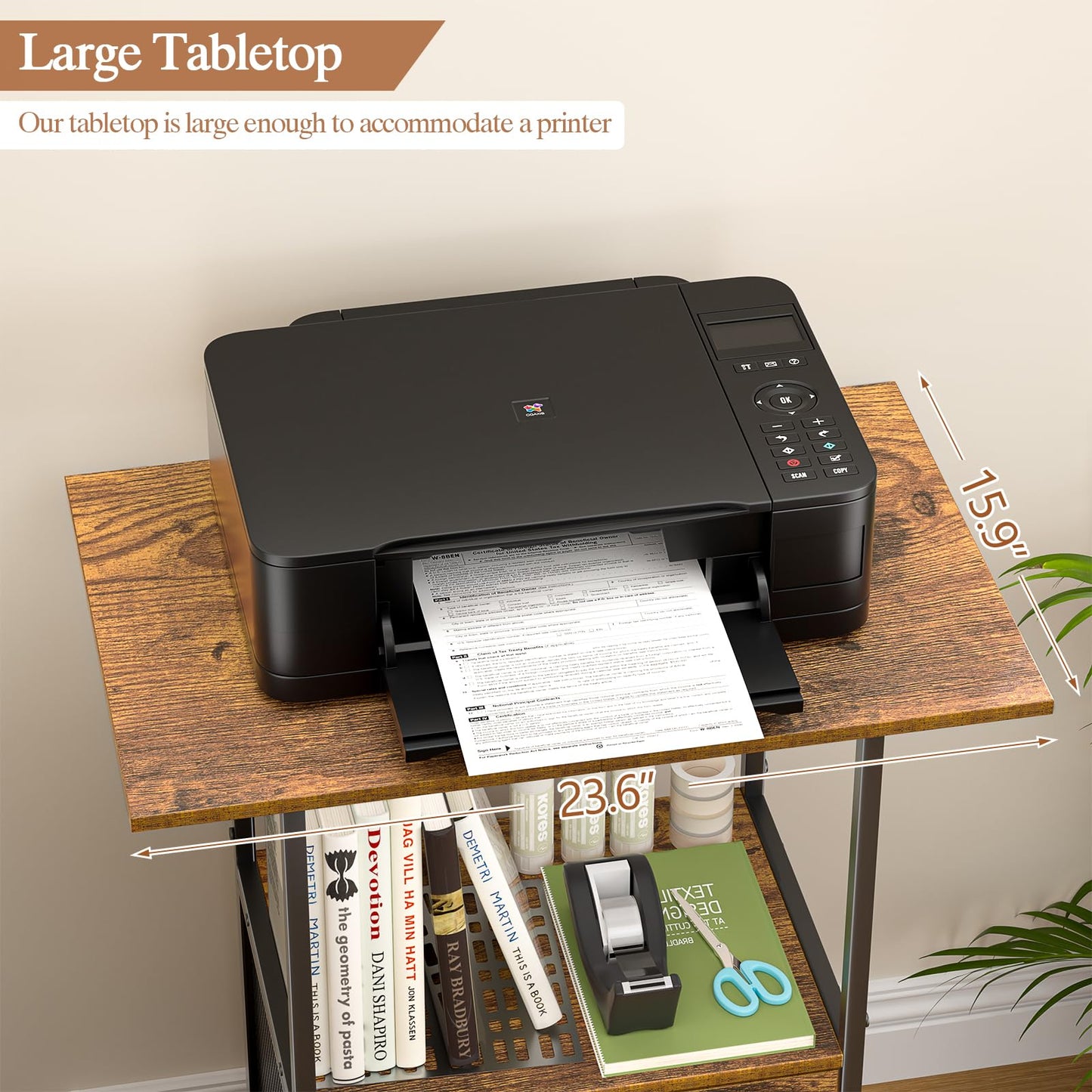 ThreeHio Small Filing Cabinet with Lock, Printer Stand with File Storage, Rolling Locking File Cabinet with Drawer Vertical File Cart with Wheels, Lockable Filing Cabinet for Home Office