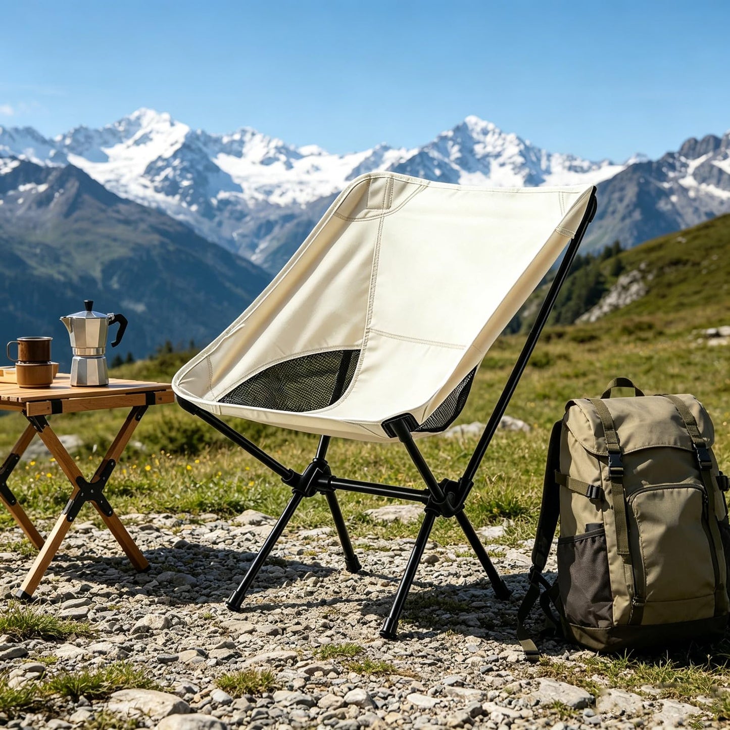 Wind Tour Portable Camping Chair Lightweight Foldable Outdoor Chair for Hiking Camp Backpacking Lawn Beach Fishing Picnic with Carry Bag (White-2)