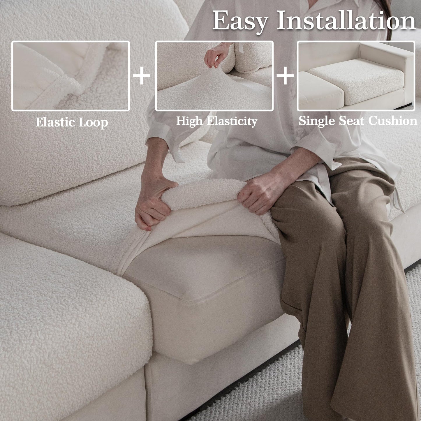 OHSIO Couch Cushion Covers for Sectional Sofa, Stretch Soft Sofa Slipcovers Washable Wear-Resistant Universal Furniture Protector for Living Room(1 Piece Back Couch Cover, Ivory)