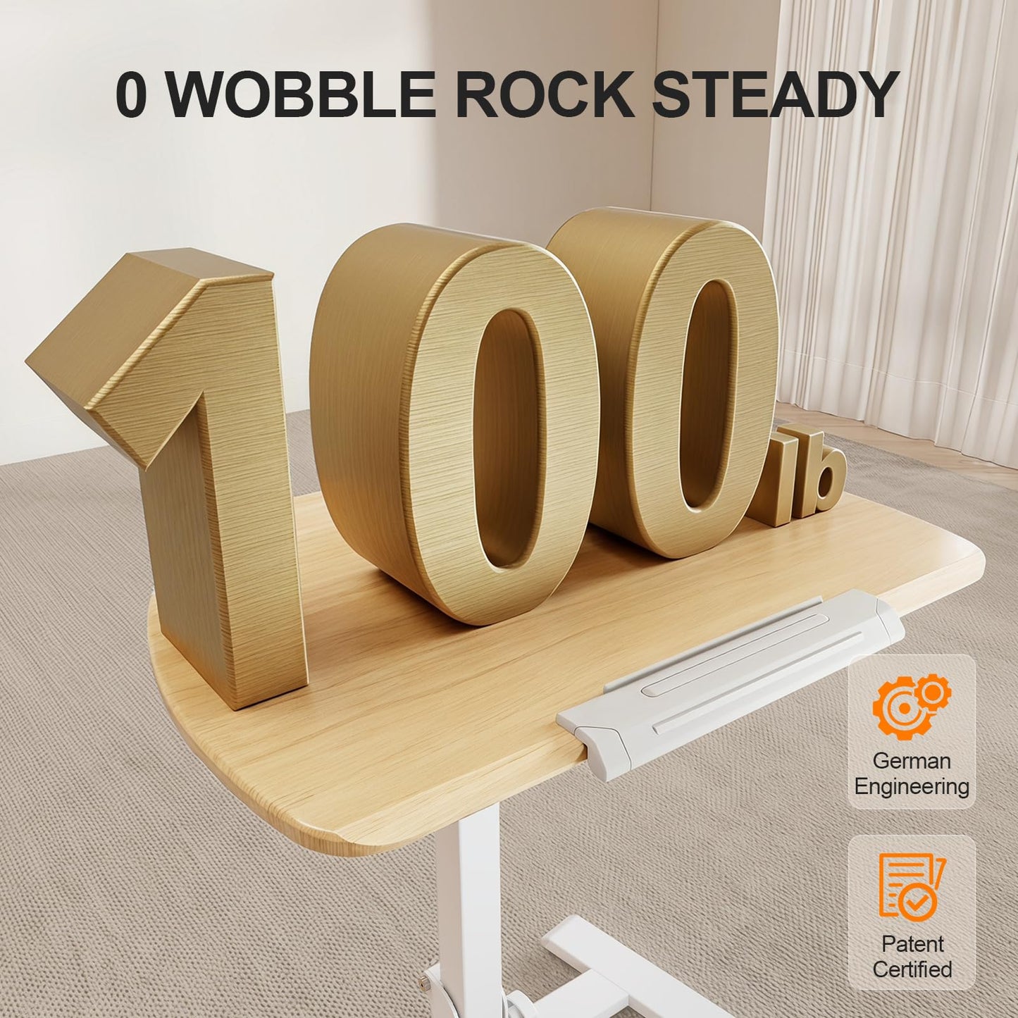 ROMOON Foldable Small Standing Desk with No-Assembly Design, Rolling Height-Adjustable Sit-Stand Table with Wheels, Space-Saving Portable Laptop Cart for Home Office and Small Space (Natural Oak)