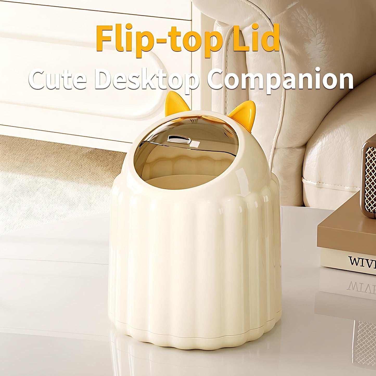 AIWE7D Mini Trash Can for Desk, Cute Desk Trash Can with Lid, Small Office Trash Can, Aesthetic Desktop Garbage Can for Office, Bedroom, Bathroom Counter, Vanity, Dorm Room Easy Lift Lid(Milky White)