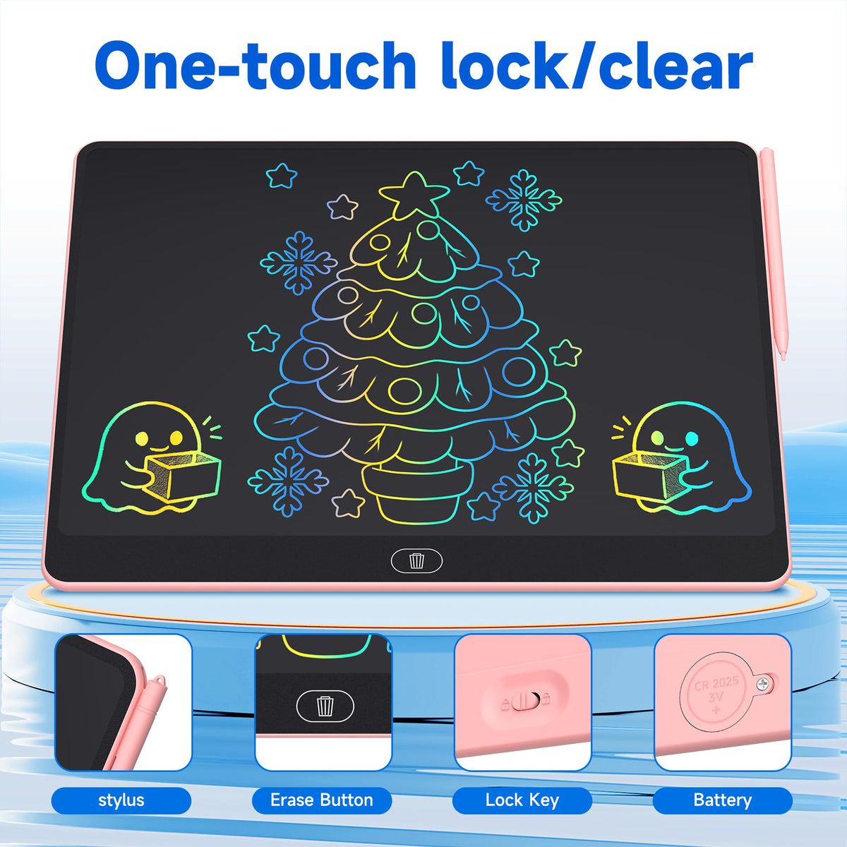 16 Inch LCD Writing Tablet for Kids 2 Pack, Large Drawing Board Doodle Pad, Colorful Screen Erasable Sketch Tablet, Travel Toys and Reusable Learning Gift for Boys Girls (Pink)