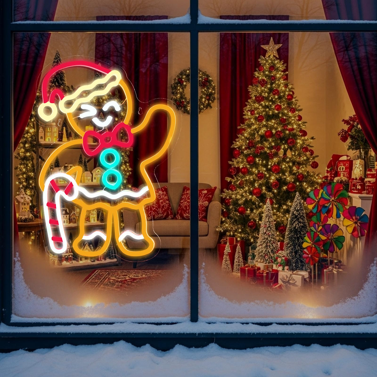 Xuhal Female Gingerbread Man Neon Sign Christmas Neon Sign Xmas Decorations Light up USB Powered LED Light Wall Bar Living Room Decor for Christmas Winter Home Bedroom Office Table