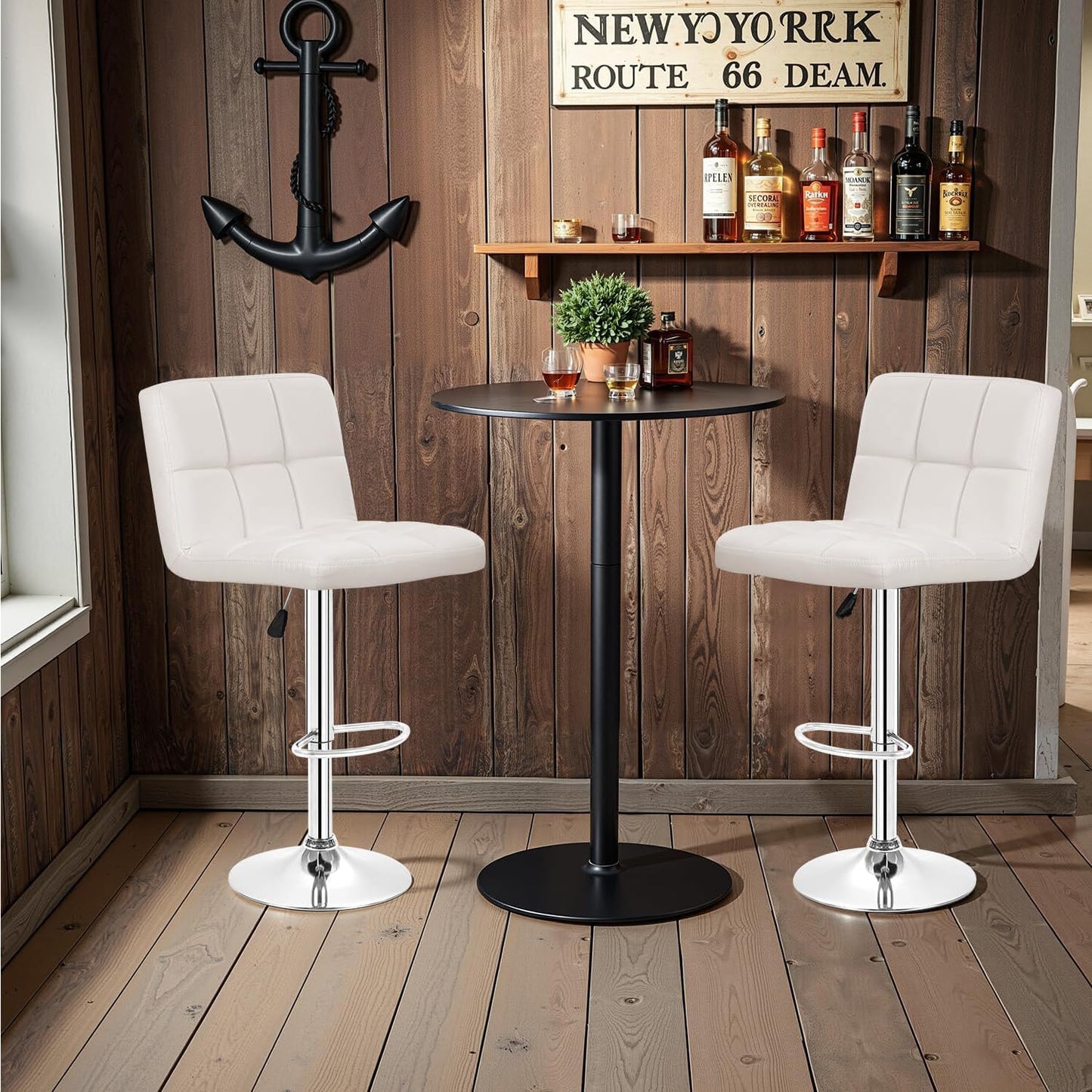 BestOffice Bar Stools Set of 2, Adjustable PU Leather Swivel Barstools, Modern Counter Stools with Back and Footrest, Counter Height Barstools for Bar, Kitchen and Dining Room