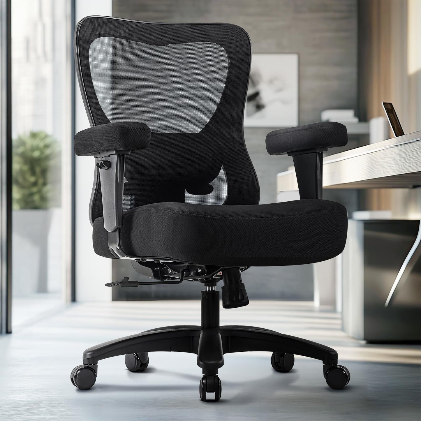 Big and Tall Office Chair 500lbs, Ergonomic Mesh Office Chair with Wider Thicker Seat Cushion，Oversize High Back Computer Desk Chair with Adjustable Lumbar Support, Lightgrey