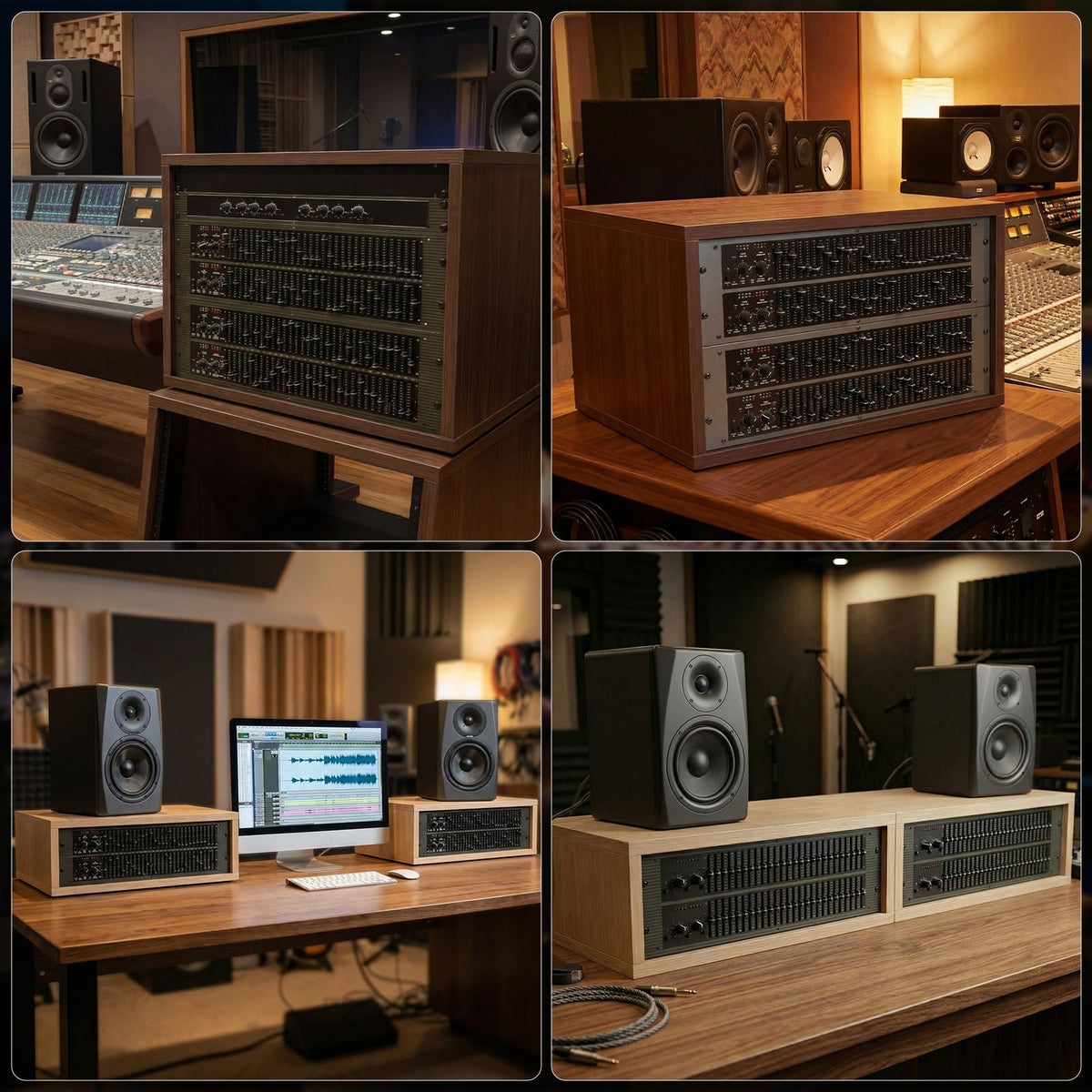 AcouZen Wooden Desktop Studio Rack, 19-Inch Rack-Mount Compatible, 373mm Usable Depth, Threaded Rails, Natural or Walnut, 2U-8U (Walnut Woodgrain, 8U)