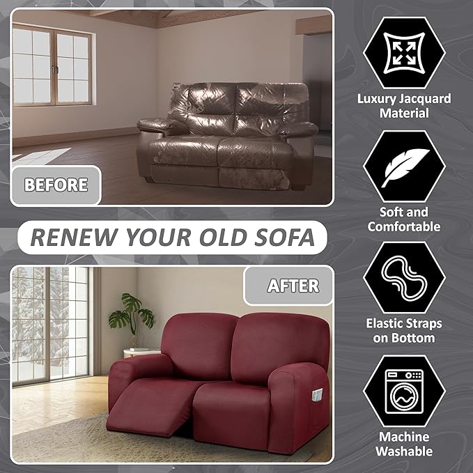 ULTICOR Reclining Loveseat Slipcover, 6-Piece Yarn Dyed Loveseat Reclining Sofa