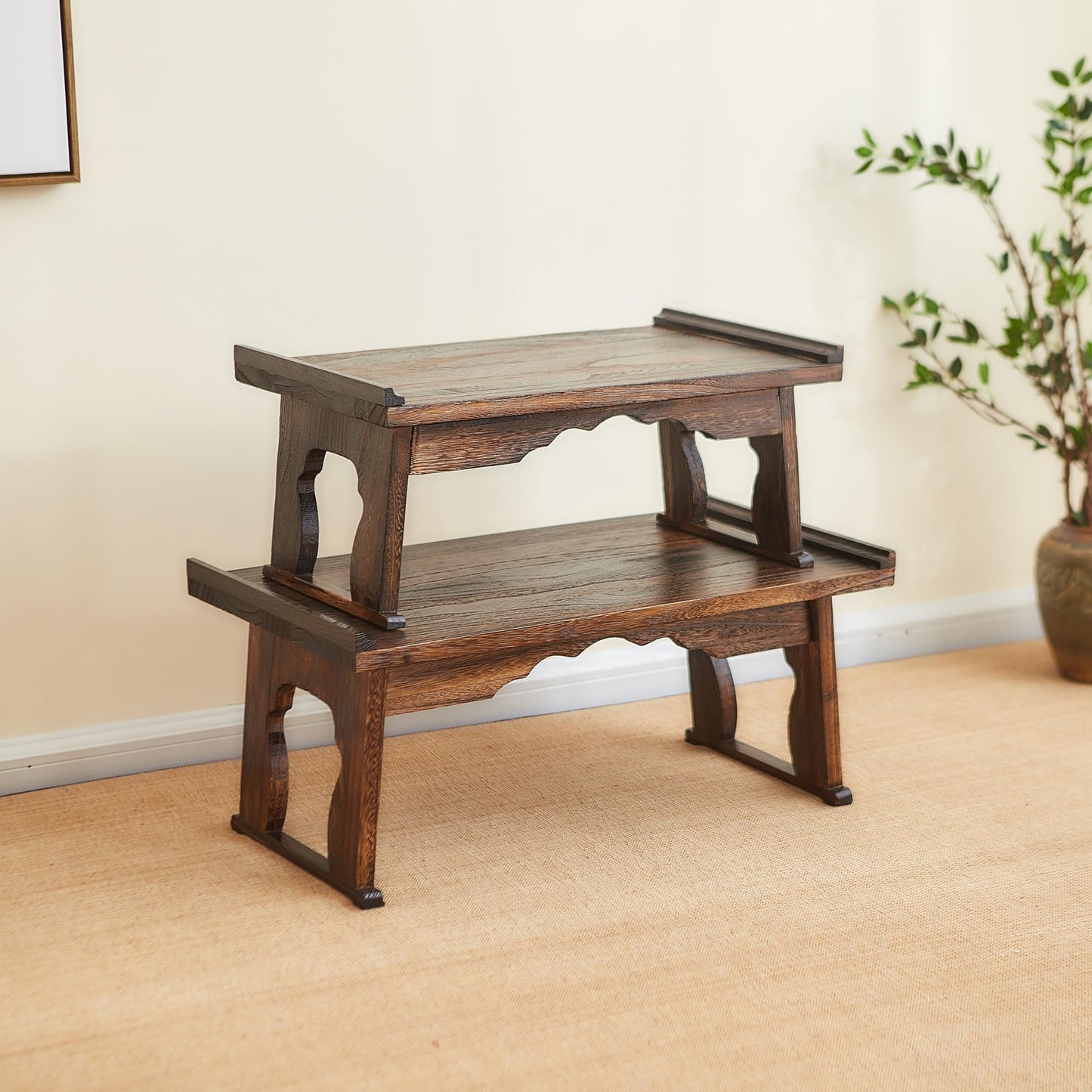 Timwooly Japanese Wood Floor Table with Foldable Legs - Coffee Tables for Living Room, Bed Desk Tray,Meditation Altar, Laptop Desk