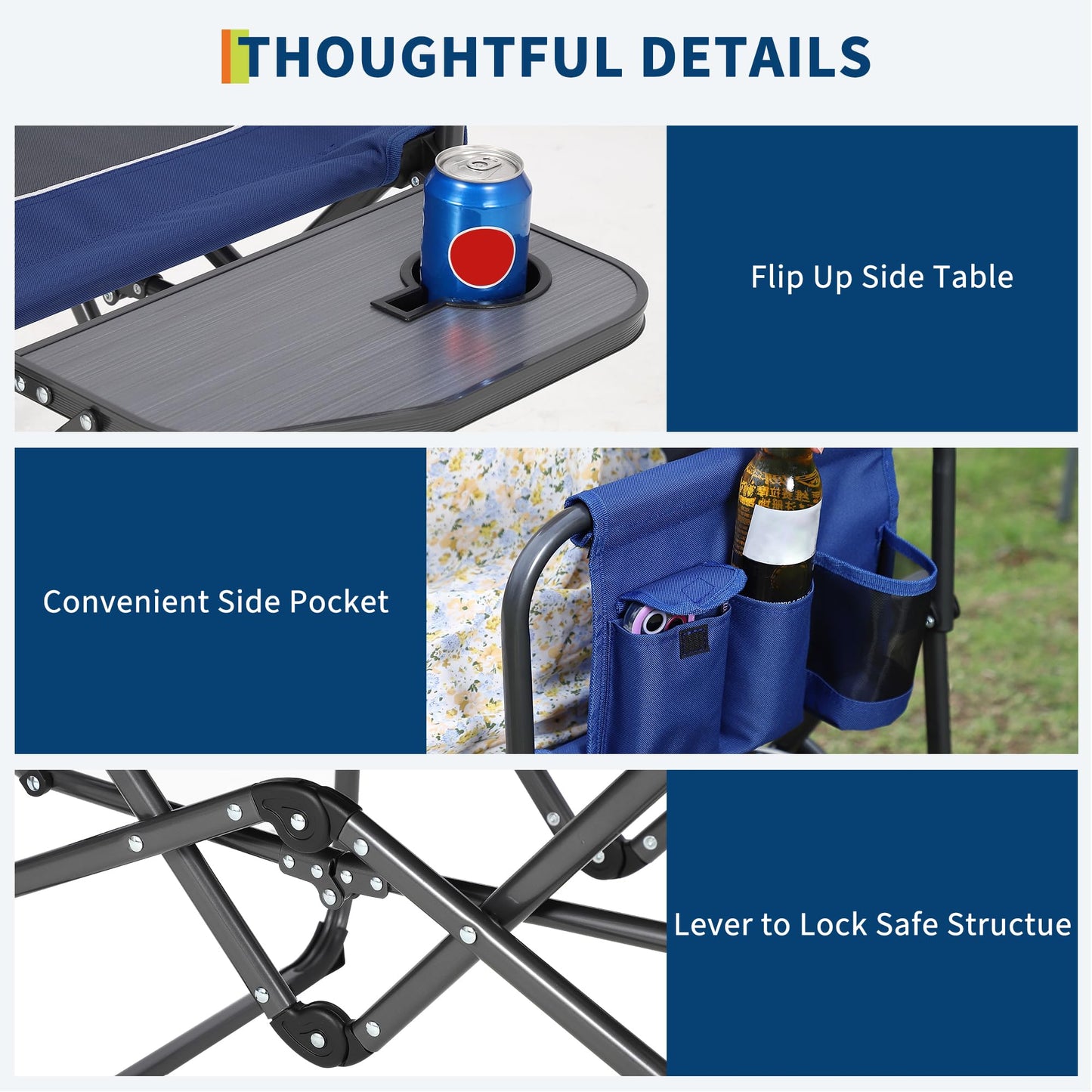 GarveeLife 2 Pack Oversized Directors Camping Chair, Portable Folding Chair for Adults Support 400 lbs, Heavy Duty Lawn Chair with Side Table, for Camping, Sports, Picnic, Beach, Fishing, Blue
