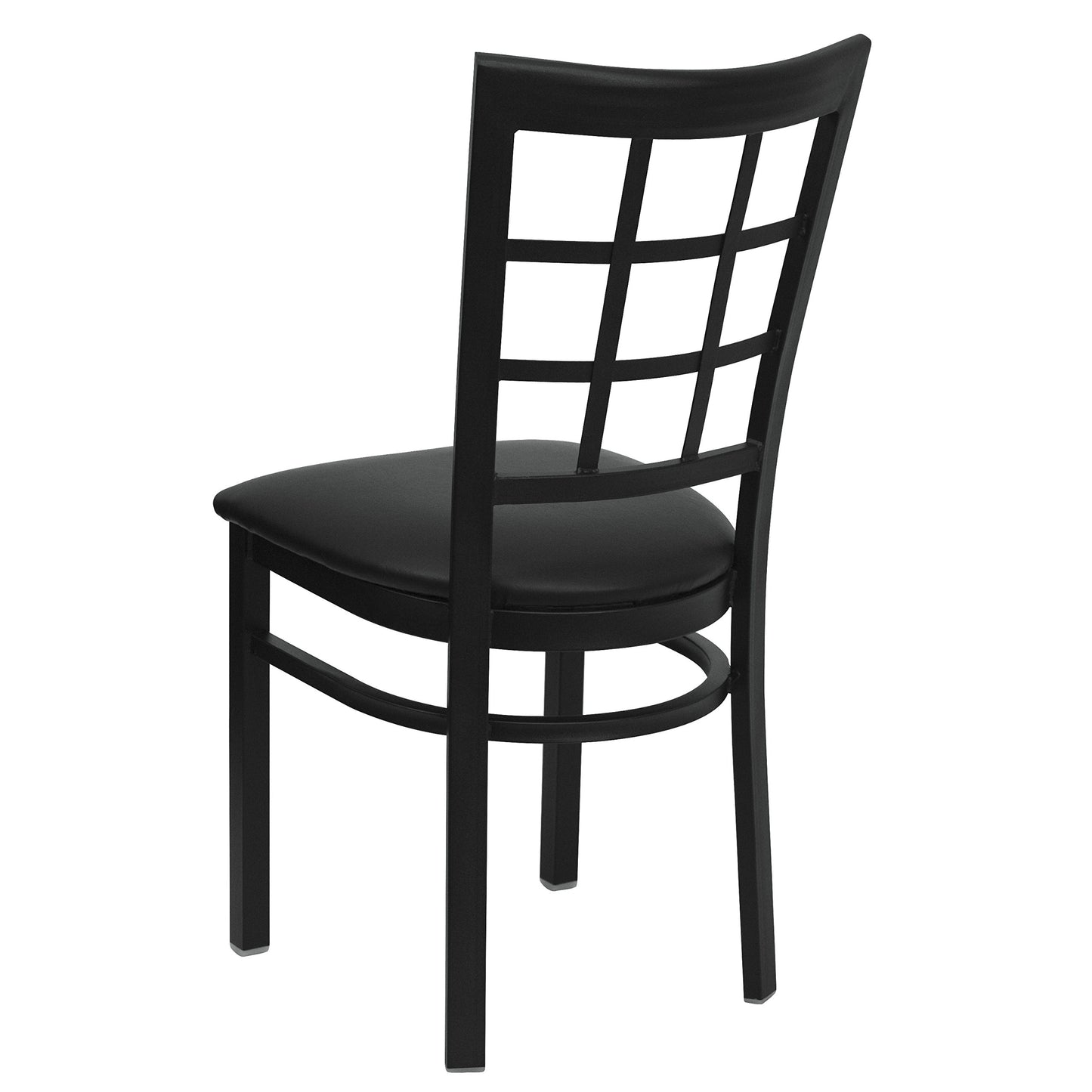 Flash Furniture 4 Pack HERCULES Series Black Window Back Metal Restaurant Chair - Black Vinyl Seat