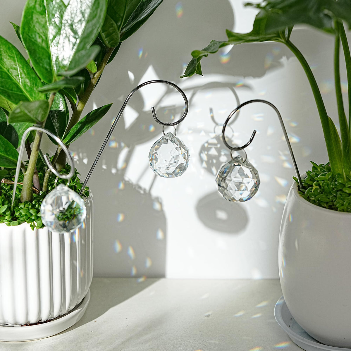 HDCRYSTALGIFTS 9 Pieces 30mm Crystal Ball Prisms Suncatchers with 7.5’’ Small Trellis for Mini Potted Plants Accessories Indoor Fairy Garden Sun Catchers Gift for Plant Lovers (Sliver Stakes)