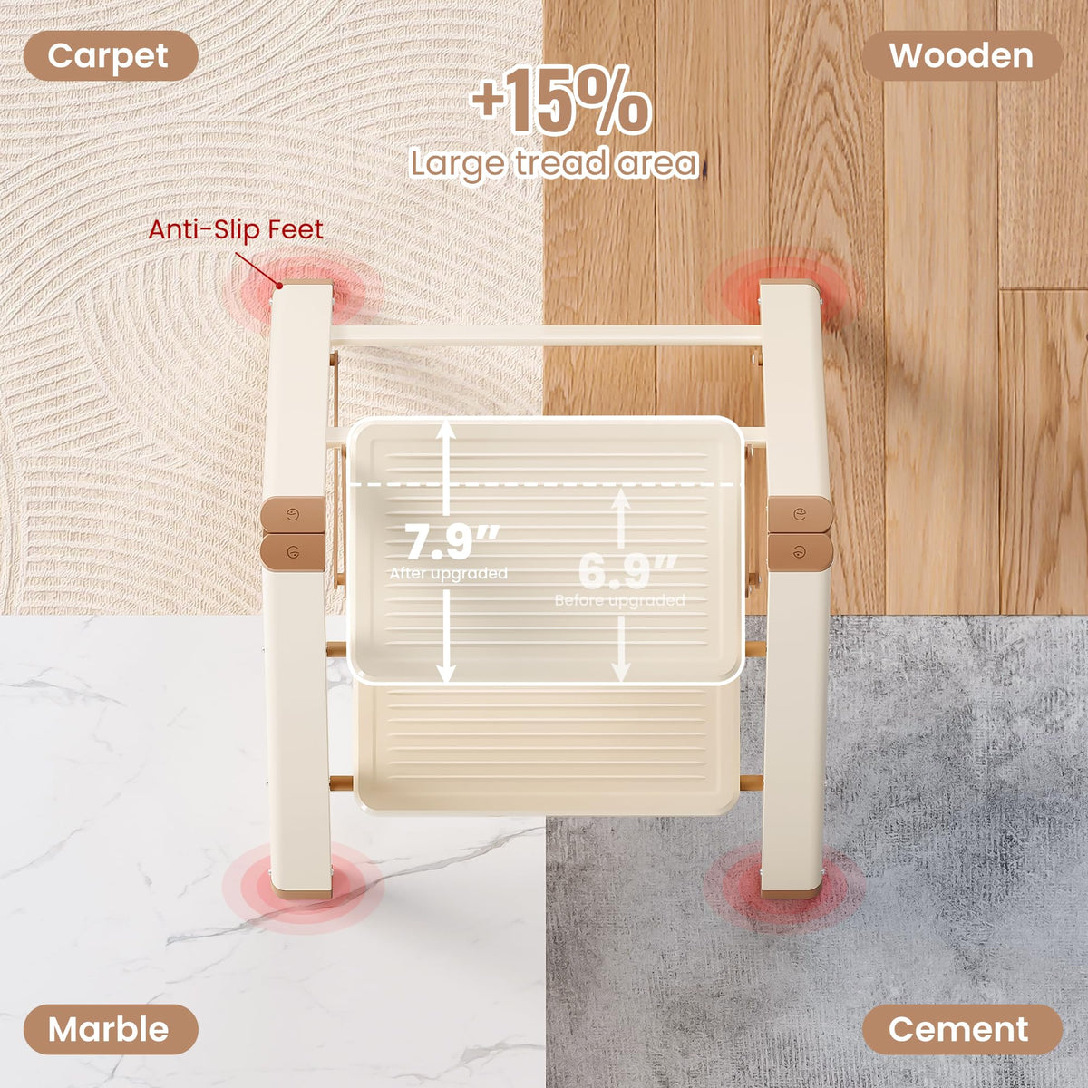 GameGem 2 Step Ladder, 2 Step Stool for Adults, Folding Step Ladder with Secure Footing, Widened Pedal, Aesthetically Pleasing Looking, Blends Right into Domestic Rooms, Cream Chocolate