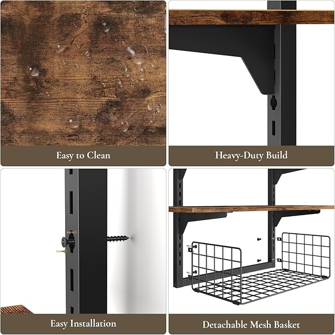 3 Tier Floating Shelf with Storage Baskets, Wall Mounted Bathroom Shelves Over