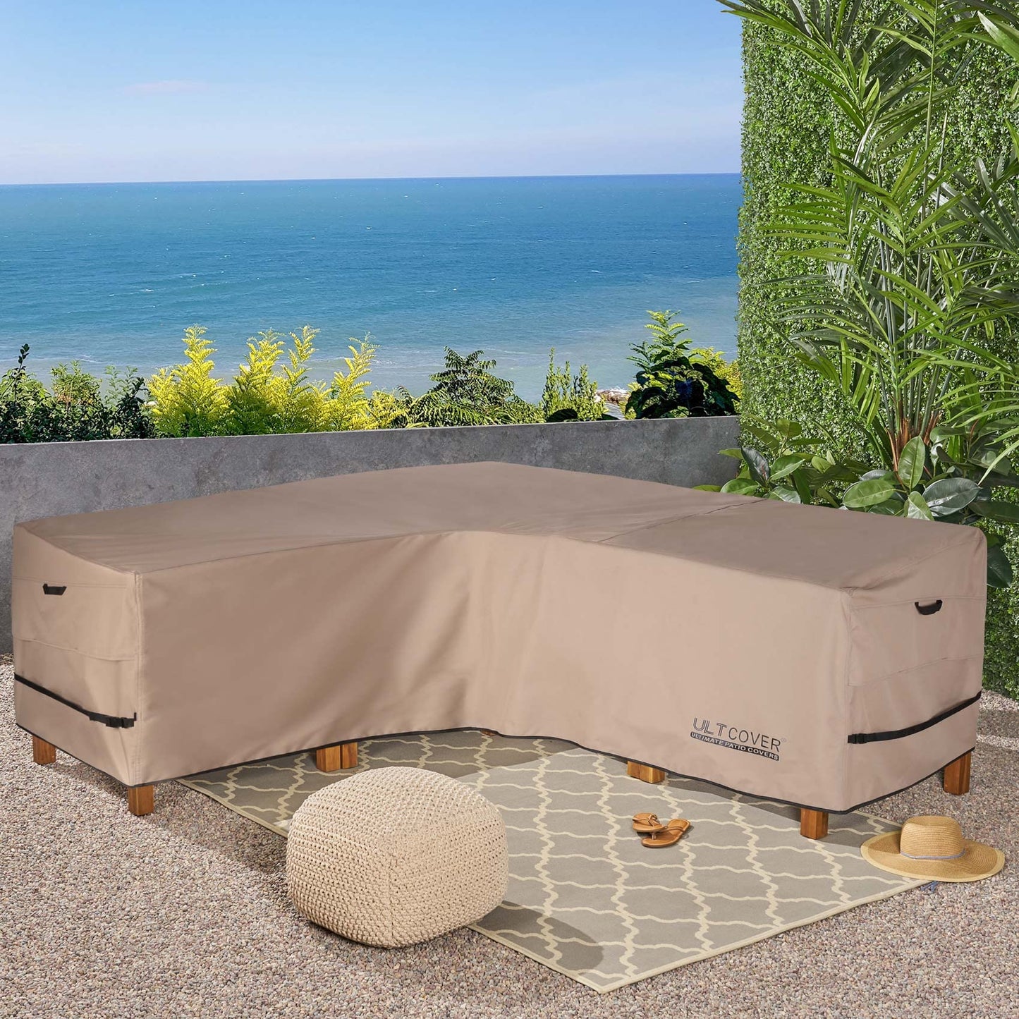 ULTCOVER Patio V-Shaped Sofa Cover Waterproof for 5-Seater Outdoor Sectional Furniture Couch 85 inch Wide