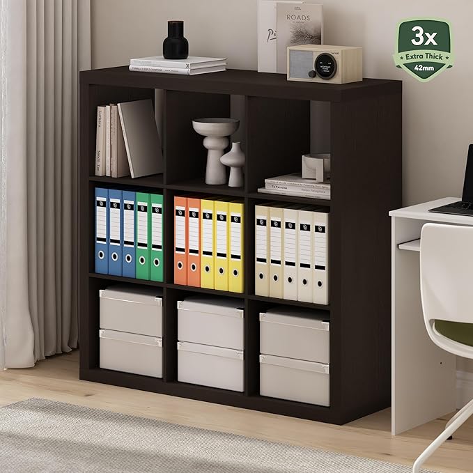 Furinno Cubicle Book Shelf, 9-Cube Bookshelf, Triple Thick Frame Cube Storage