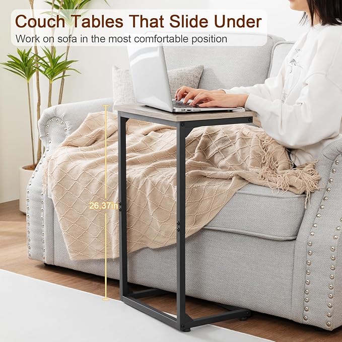 AMHANCIBLE C Shaped End Tables, Couch Side Tables that Slide Under, TV Trays
