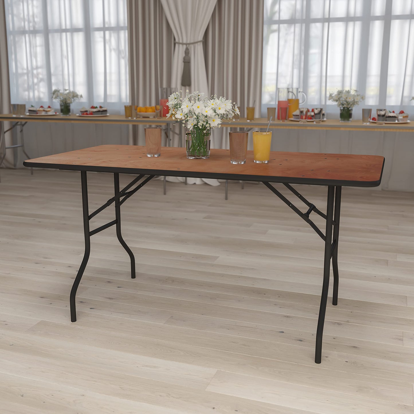 Flash Furniture Gael 5-Foot Rectangular Wood Folding Banquet Table with Clear Coated Finished Top