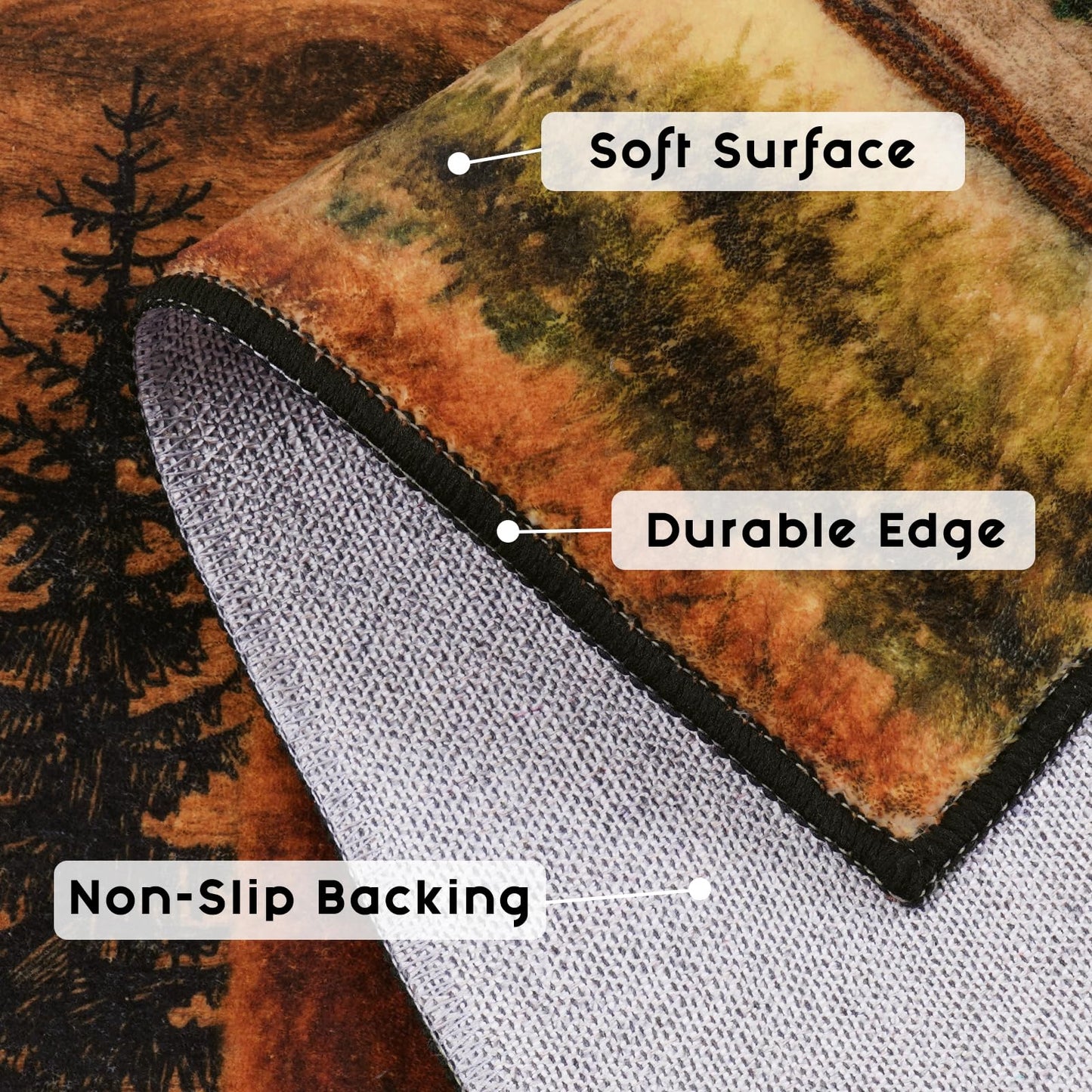 ASPMIZ Extra Large Rustic Area Rugs 8x10 Non-Slip Washable — Buffalo Plaid Log Cabin Bear Deer Fox Design, Vintage Soft Faux Wool Carpet Rugs for Living Room Dining Room