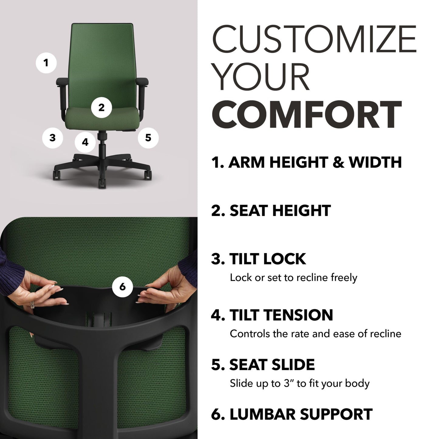 HON Ignition 2.0 Mid Back Task Chair, Spectrum Mesh, Standard Synchro-Tilt Control, Office Chair with Lumbar Support, Height and Width Adjustable Arms, Black Frame, Leaf