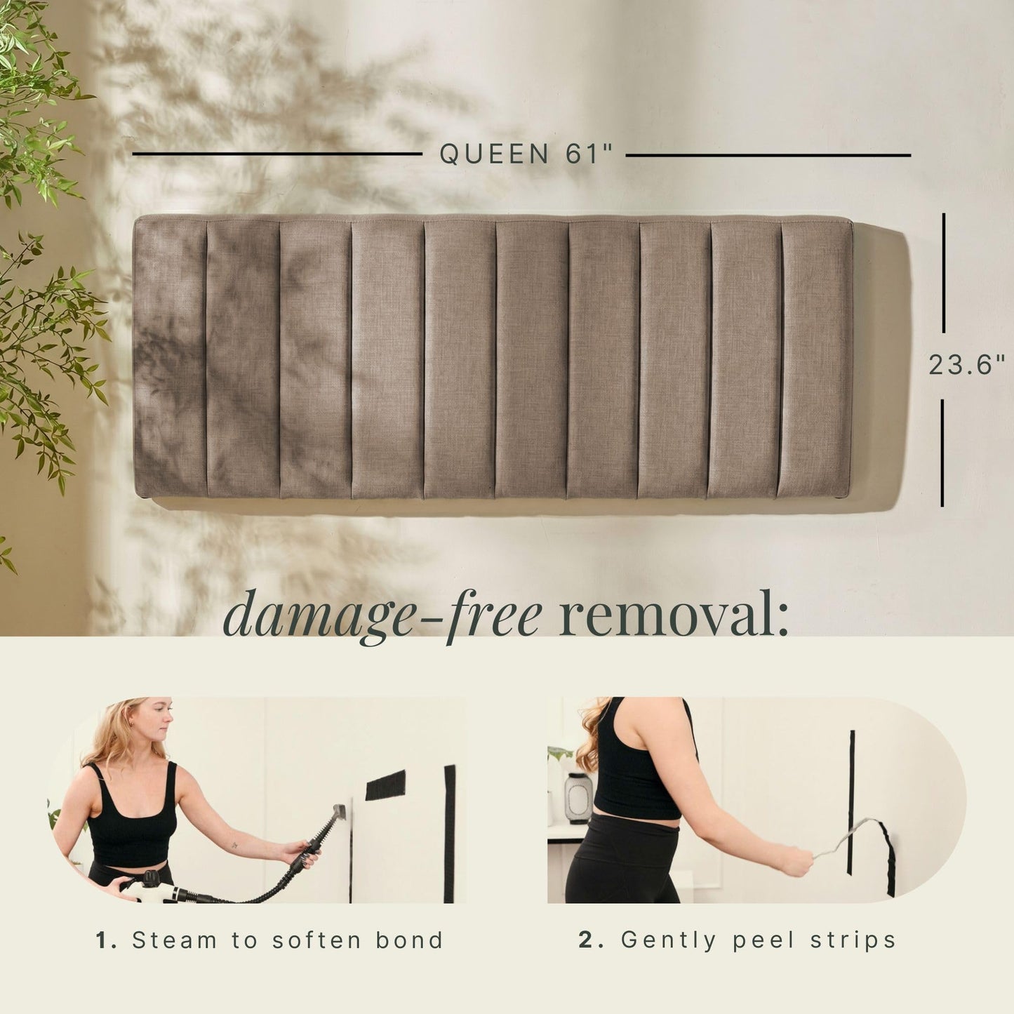 Hearth & Harbor Upholstered Queen Headboard - Easy Assemble Channel Stitched Headboard Queen Size - Wall Mounted Headboards with 3D Soundproof Wall Panels Peel & Stick Floating Headboards, Mocha