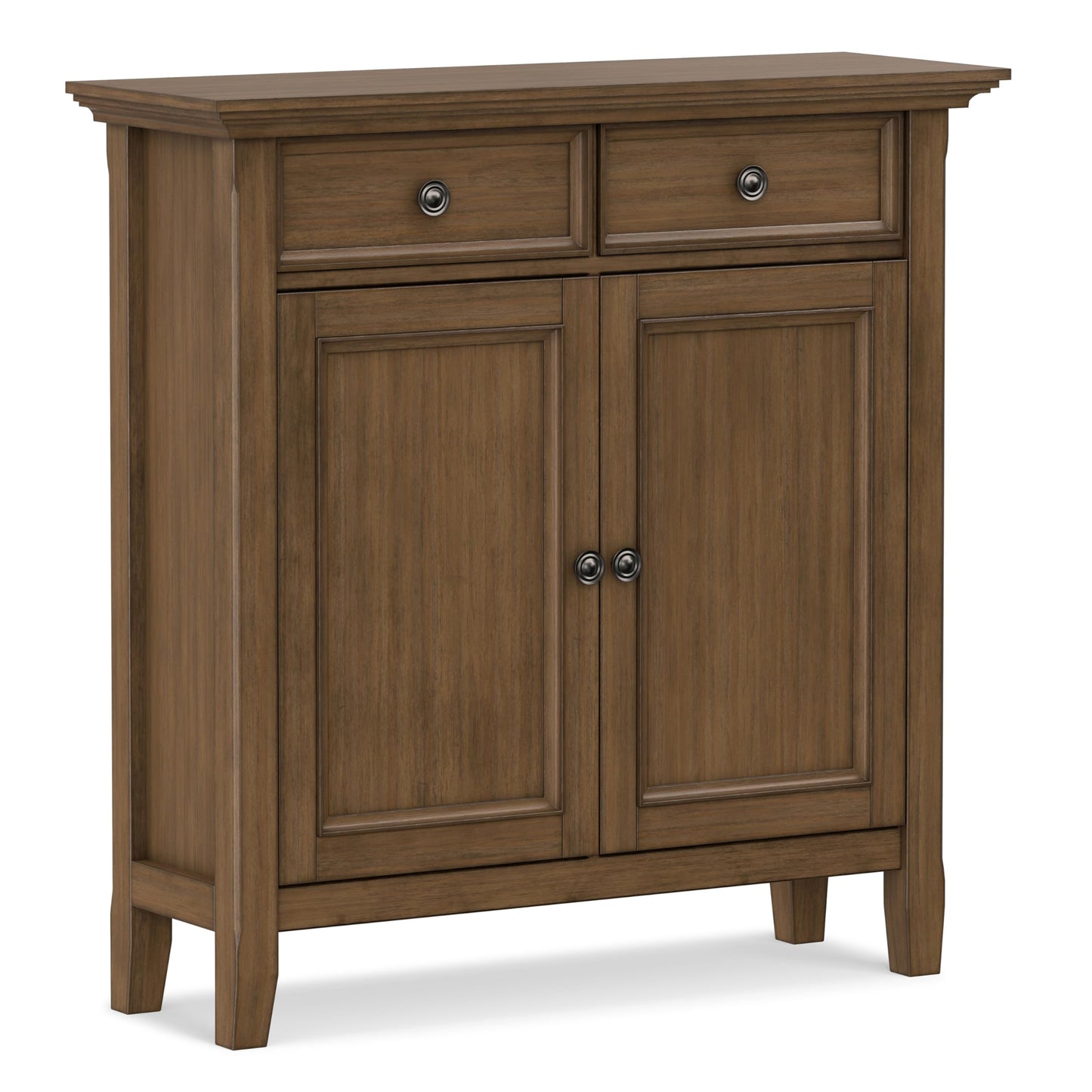 SIMPLIHOME Amherst Storage Cabinet - 36 inch Wide Solid Wood 2-Shelf Entryway Console in Rustic Natural Aged Brown, Transitional Cupboard for Living Room or Hallway with Drawers and Adjustable Shelves