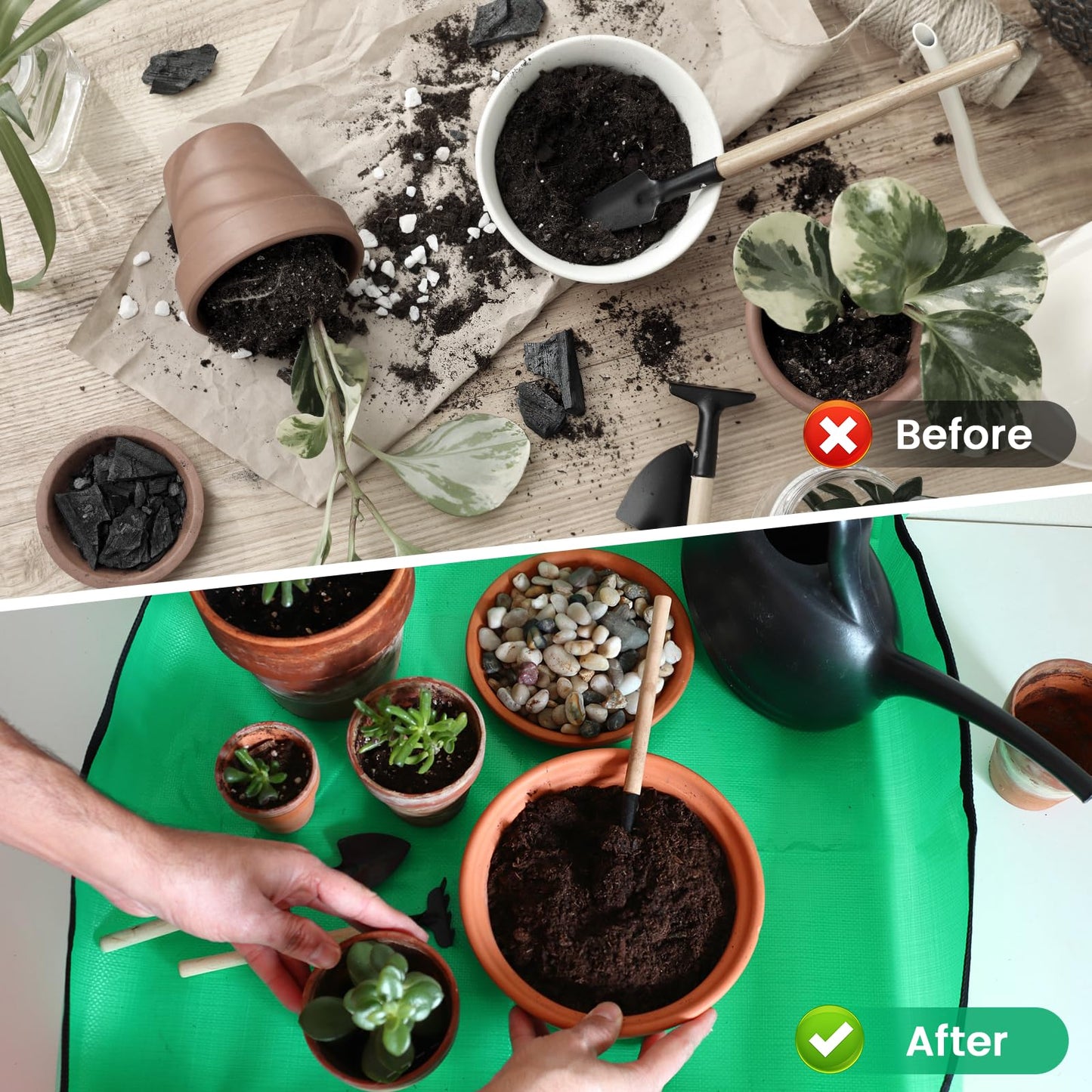 AltarreT Repotting Mat for Indoor Plant Transplanting and Mess Control, 26'' x 26'' Waterproof Potting Succulent Tray Portable Gardening Mat Gift for Plant Lovers
