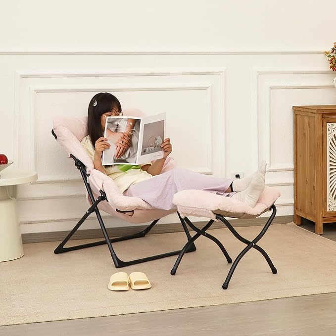 Comfy Saucer Chair for Adults, Soft Faux Fur Bedroom Chair
