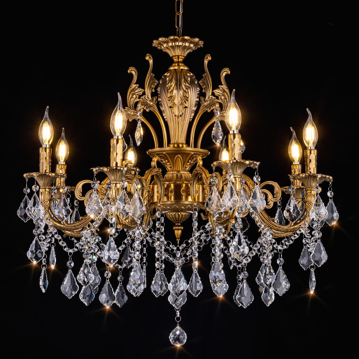 TOCHIC Crystal Chandelier 8 Light Classic Traditional Maria Theresa Chandeliers Large Luxury High Ceiling Pendant Light Fixture for Dining Living Room Bedroom Foyer Staircase Entryway Hallway, Brass