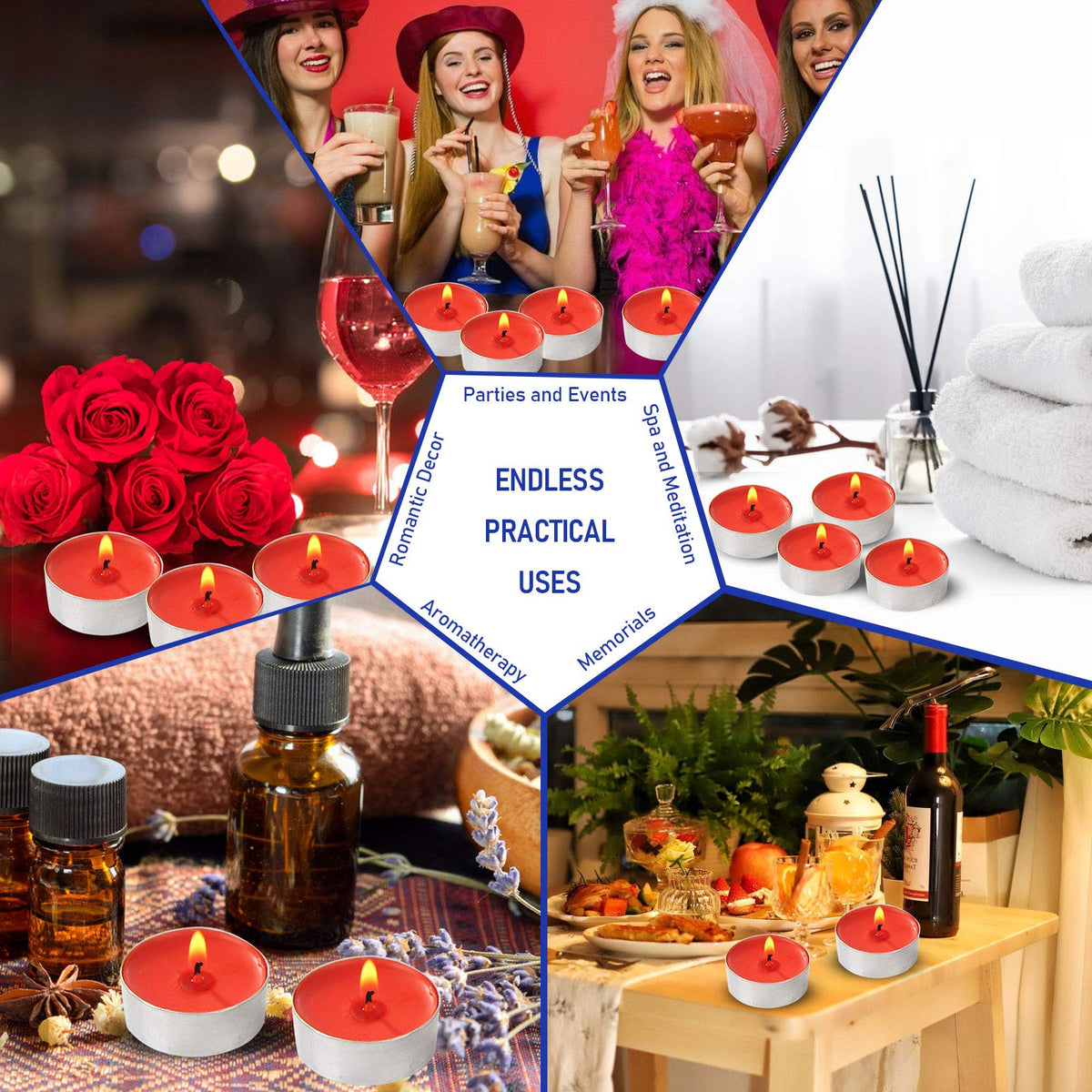 Visen 50Pack Tealight Candles, Unscented, Smokeless, Dripless, 4 Hours Burn Time, Perfect for Home, Romantic Decor, Pool, Shabbat, Weddings & Emergencies