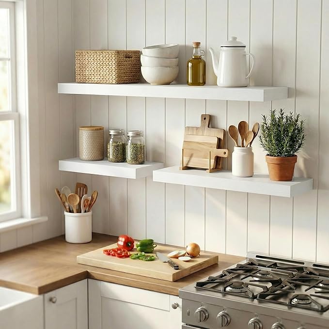12 inch Deep Floating Shelves for Wall, 48 inch Wide Engineered Wood Wall