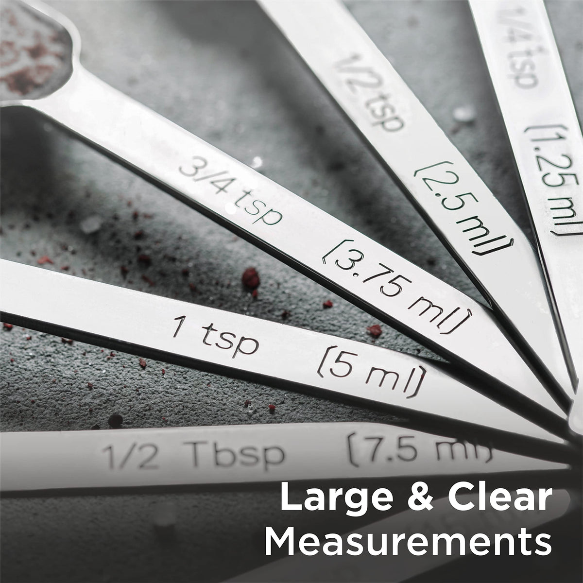 Deiss PRO Heavy Duty Stainless Steel Measuring Spoons for Cooking Spices Dry or Liquid Ingredients Fits in Spice Jar Adjustable Measuring Spoon Set of 7 Measuring with Leveler Measuring Spoons Set
