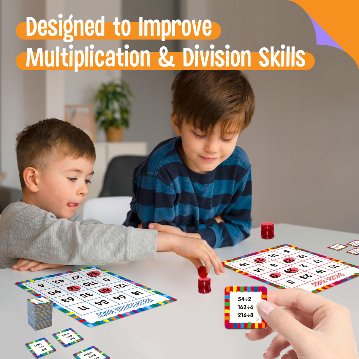 SpriteGru Multiplication & Division Bingo Game, 480 Math Problems, 2 Educational Math Board Game for Kindergarten and Preschool Kids 4-8, Perfect for Classroom & At Home (Up to 25 Players)